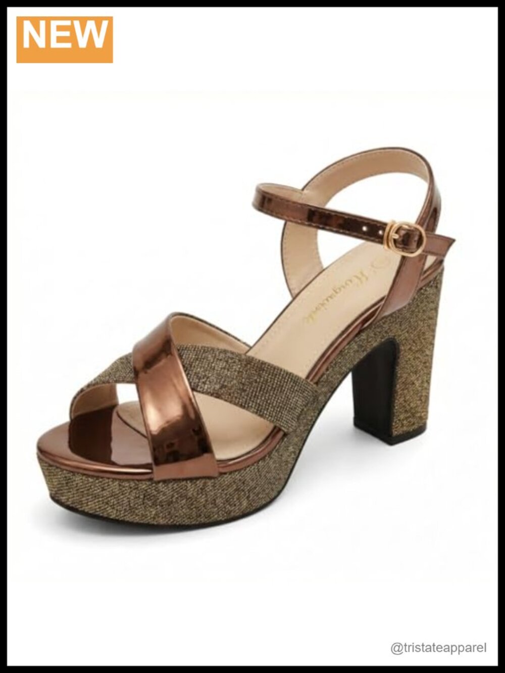 Platform Heeled Sandals Sparkly Chunky Block Heels Open Toe Ankle Strap